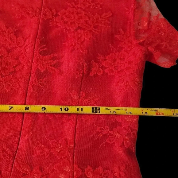 TAHARI Red Lace A-line Dress Arthur S. Levine Sz 4 Red Short Sleeve Party - Picture 9 of 16